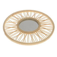 Handwoven Natural Mirror – Round Bamboo Spoke Frame Wall Mirror