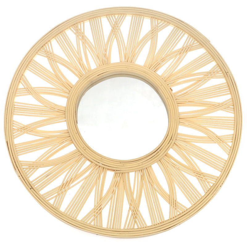 Natural Round Mirror 17.5 x 17.5 Inch Handwoven Bamboo Sunburst Frame - Habitt