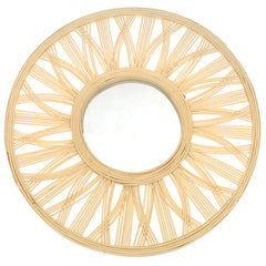 Natural Round Mirror 17.5 x 17.5 Inch Handwoven Bamboo Sunburst Frame