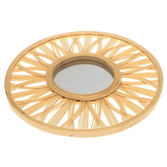 Natural Round Mirror 17.5 x 17.5 Inch Handwoven Bamboo Sunburst Frame