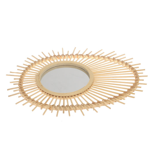 Handwoven Natural Mirror – Sunburst Bamboo Frame Wall Mirror
