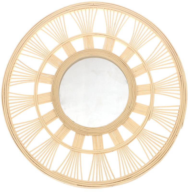Natural Round Mirror 18 x 18 Inch Handwoven Bamboo Wall Mirror - Habitt