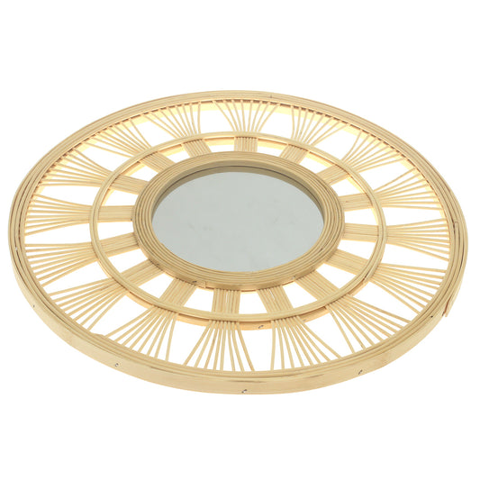 Natural Round Mirror 18 x 18 Inch Handwoven Bamboo Wall Mirror