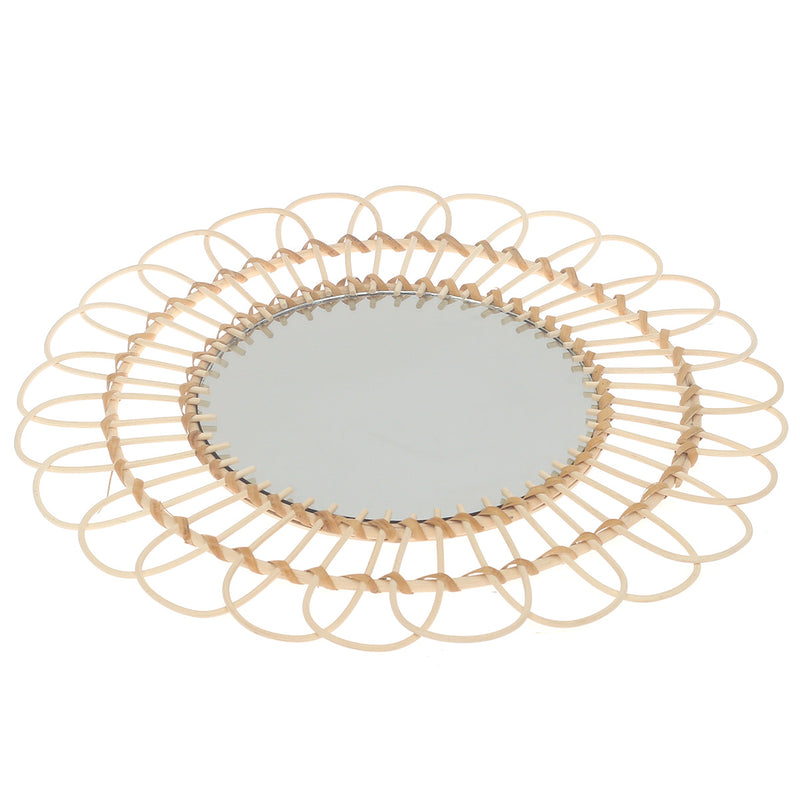 Handwoven Natural Mirror – Decorative Bamboo Loop Frame Wall Mirror - Habitt
