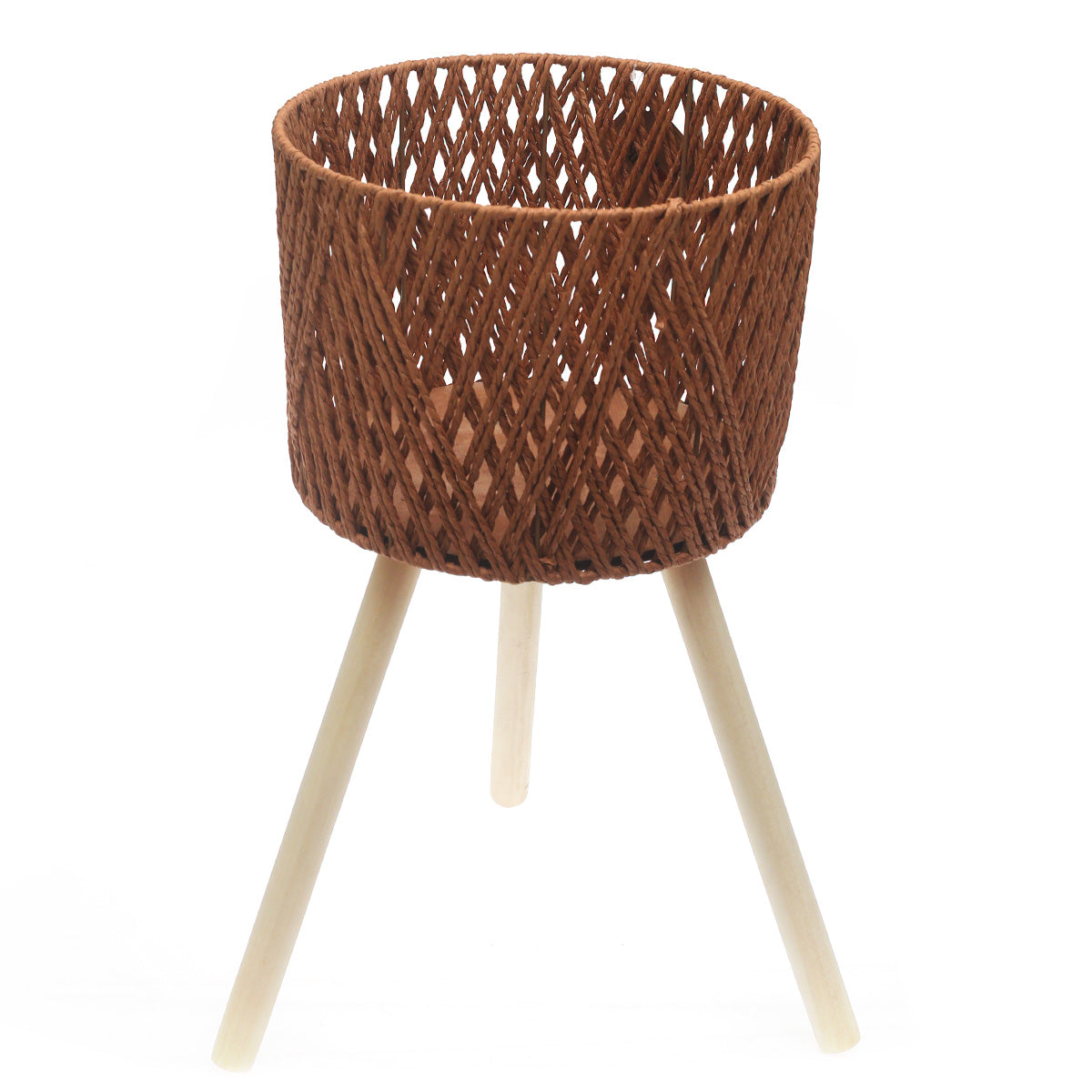 Large Brown Woven Planter with Wooden Stand