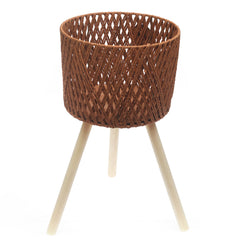 Large Brown Woven Planter with Wooden Stand