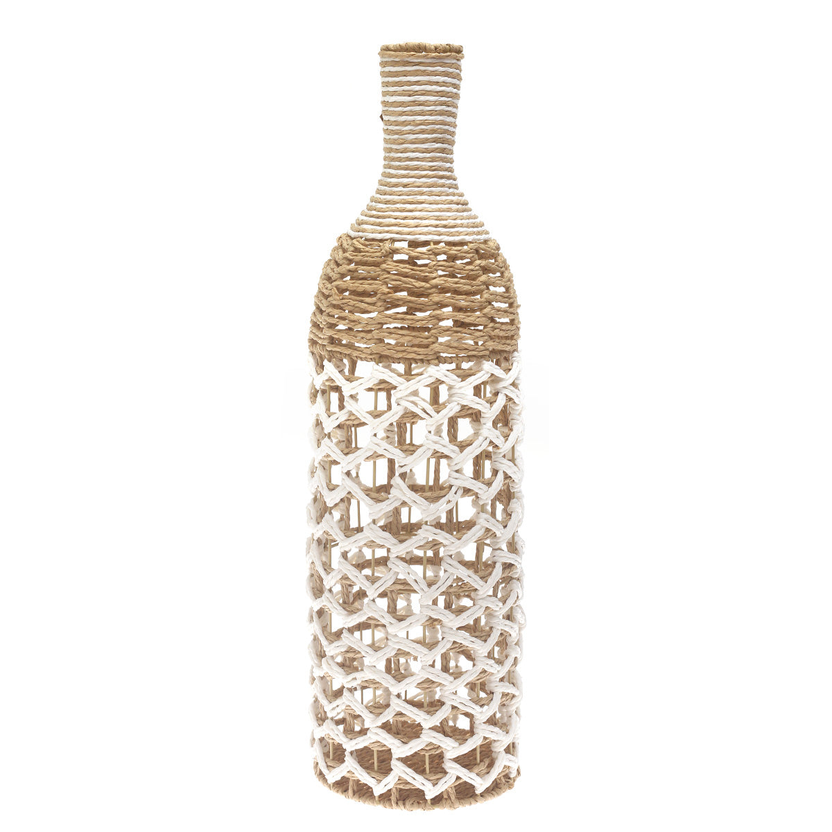 Large White & Natural Woven Rope Vase – 28 Inch Tall Decorative Floor Vase