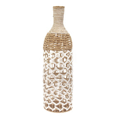 Large White & Natural Woven Rope Vase – 28 Inch Tall Decorative Floor Vase
