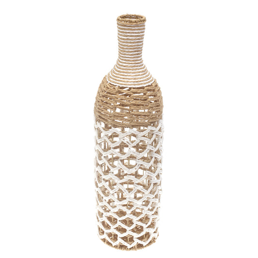 Large White & Natural Woven Rope Vase – 28 Inch Tall Decorative Floor Vase