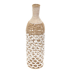 Large White & Natural Woven Rope Vase – 28 Inch Tall Decorative Floor Vase