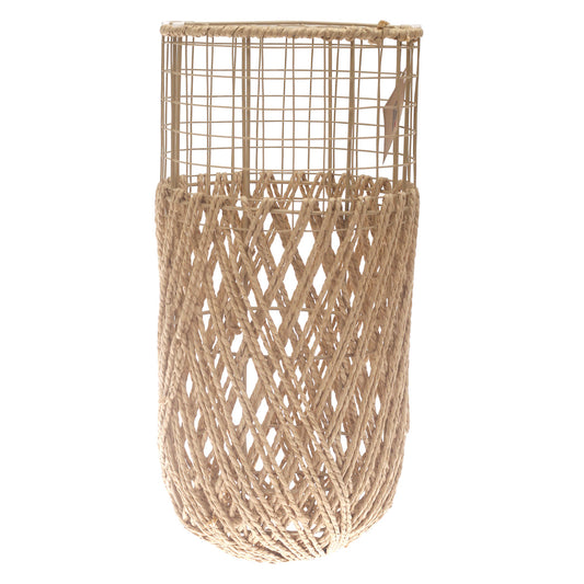 Small Natural Rope & Metal Decorative Vase – 19 Inch Handwoven Floor Accent