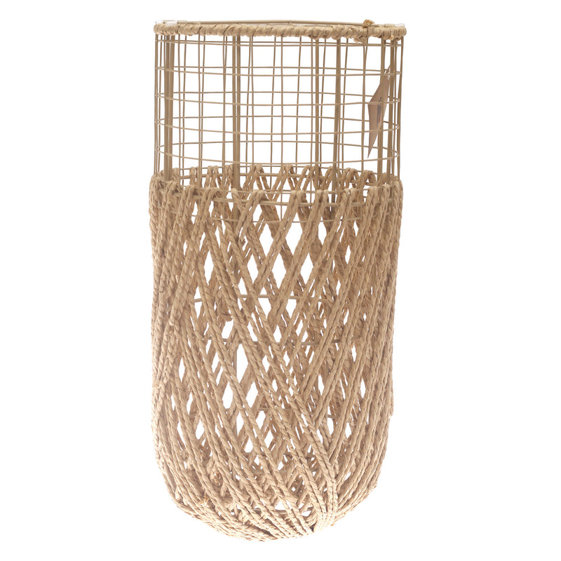 Small Natural Rope & Metal Decorative Vase – 19 Inch Handwoven Floor Accent - Habitt