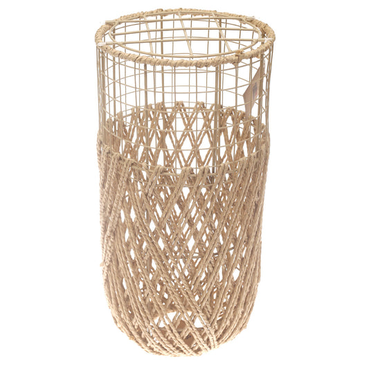 Small Natural Rope & Metal Decorative Vase – 19 Inch Handwoven Floor Accent