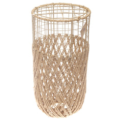 Small Natural Rope & Metal Decorative Vase – 19 Inch Handwoven Floor Accent