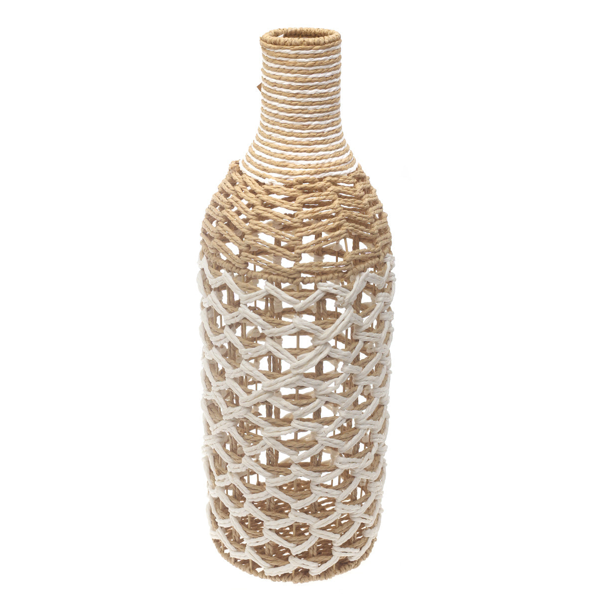 Small White & Natural Rope Decorative Vase – 24 Inch Handwoven Floor Accent