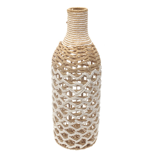 Small White & Natural Rope Decorative Vase – 24 Inch Handwoven Floor Accent