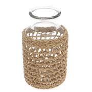 Transparent Glass Vase with Handwoven Natural Fiber Wrap – 10 Inch Height - Habitt