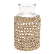 Transparent Glass Vase with Handwoven Natural Fiber Wrap – 10 Inch Height - Habitt