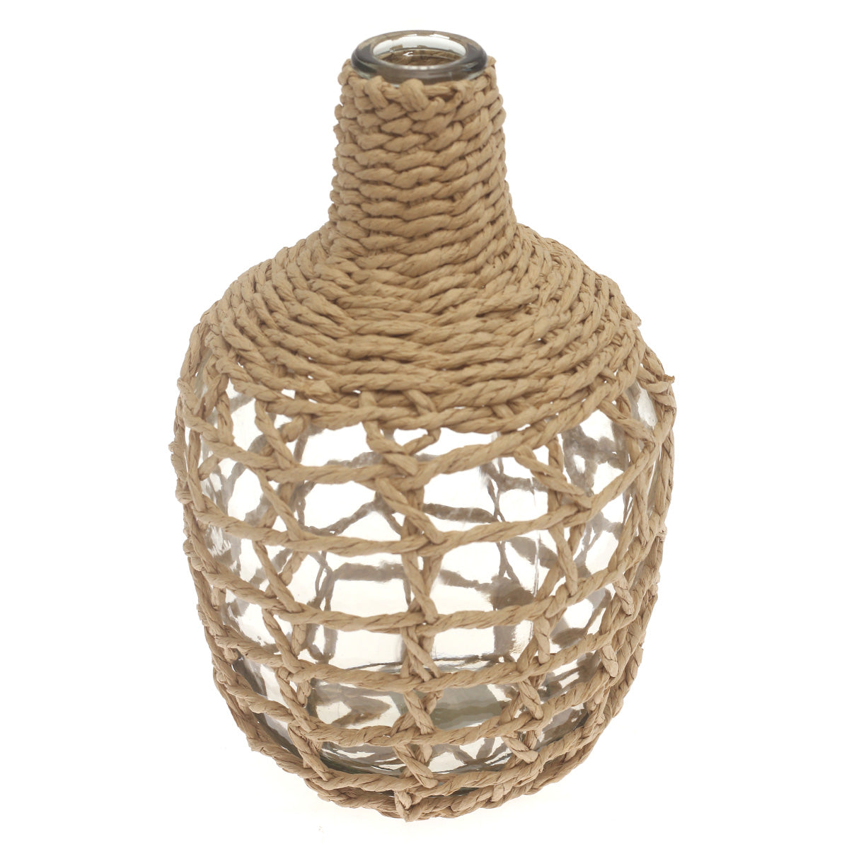 Transparent Glass Vase with Handwoven Natural Fiber Wrap – 12 Inch Height