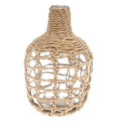 Transparent Glass Vase with Handwoven Natural Fiber Wrap – 12 Inch Height
