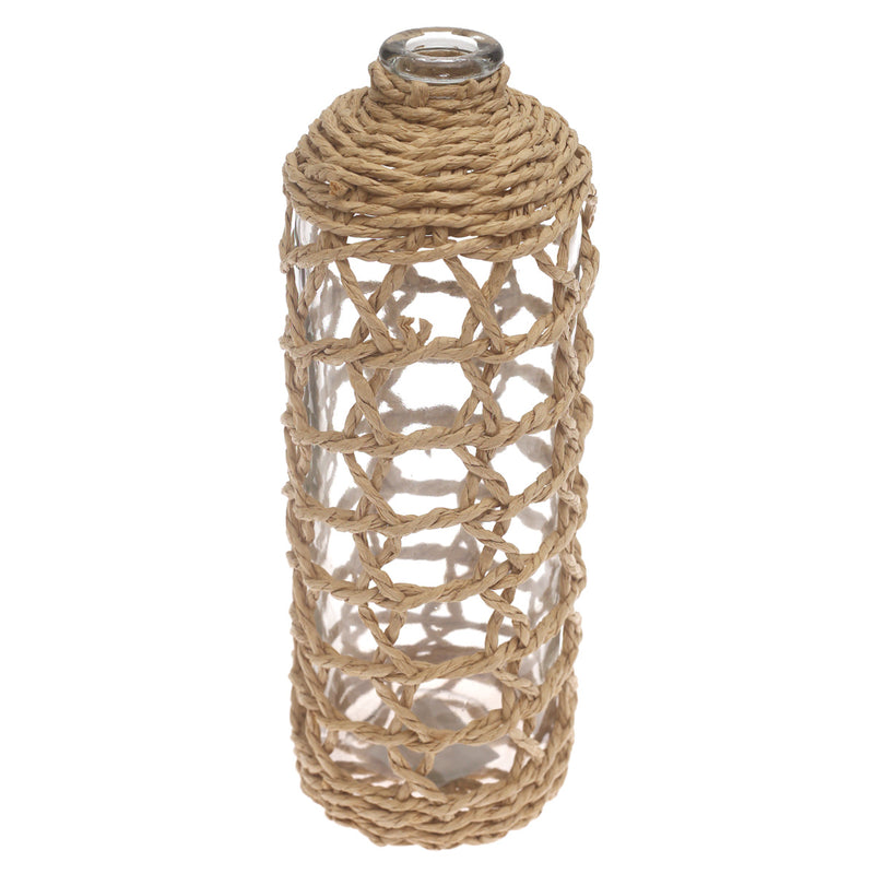 Transparent Glass Vase with Handwoven Natural Fiber Wrap – 13 Inch Height - Habitt