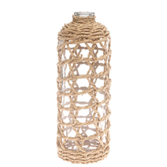 Transparent Glass Vase with Handwoven Natural Fiber Wrap – 13 Inch Height