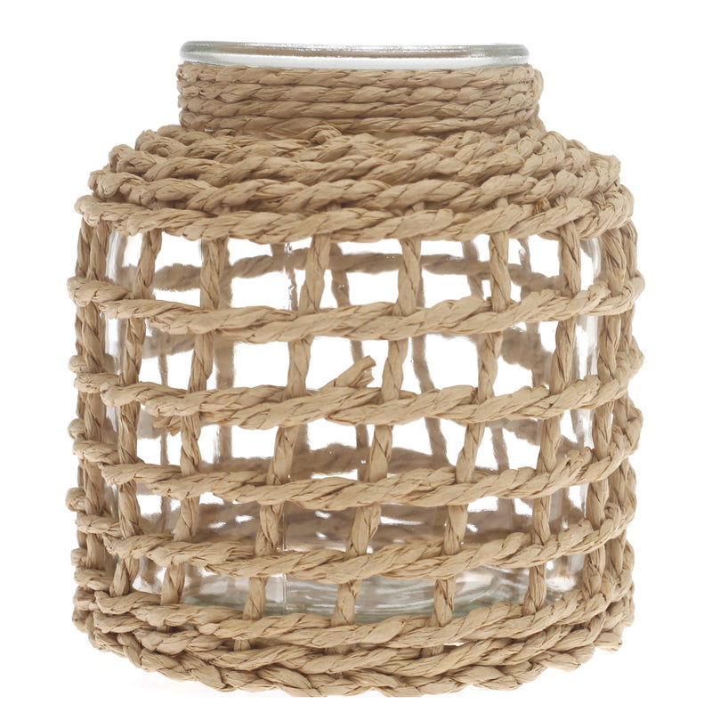 Transparent Glass Vase with Handwoven Natural Fiber Wrap – 6.5 Inch Height - Habitt