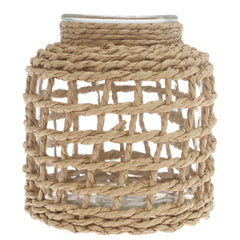 Transparent Glass Vase with Handwoven Natural Fiber Wrap – 6.5 Inch Height
