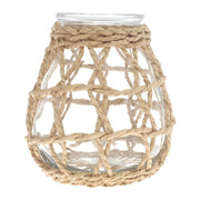 Transparent Glass Vase with Handwoven Natural Fiber Wrap – 7 Inch Height - Habitt