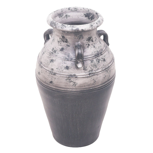 Black & White Textured Nandi Vase – Rustic Boho Decorative Floor Vase with Handles | Vintage Style Home Accent - Habitt