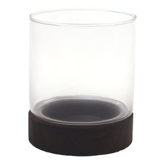 Gold Line Glass Vase with Wooden Base – Transparent, Medium – HBT 6-15