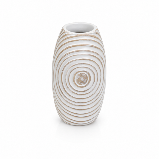 Oval Pattern Decorative Vase – White, Small – HBT 21-9