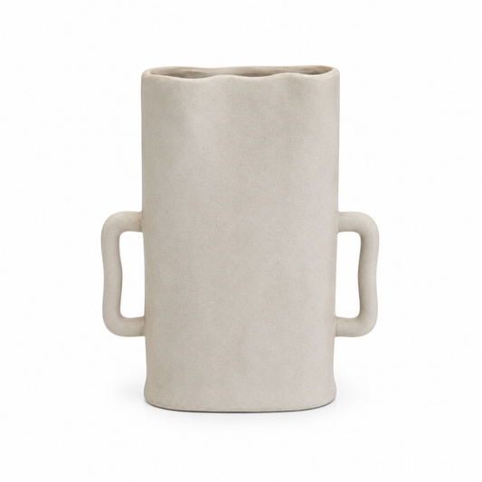 Rectangular Handle Cylinder Decorative Vase – Grey, Large – HBT 21-13