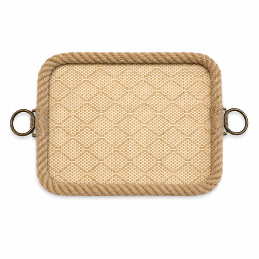 Rectangular Brown Woven Serving Tray with Rope Border – Large