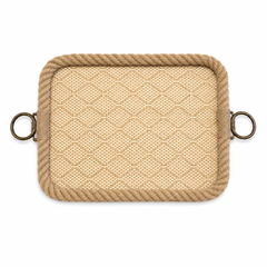 Rectangular Brown Woven Serving Tray with Rope Border – Large