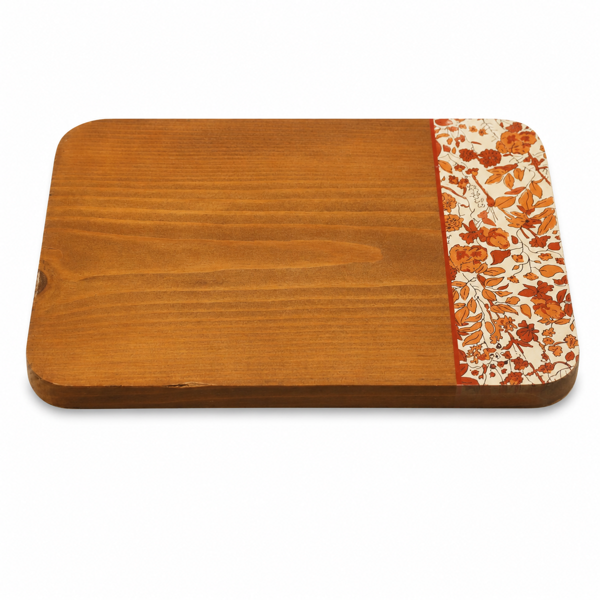 Rectangle Wooden Serving Board with Floral Accent – Rung Decorative Wooden Board