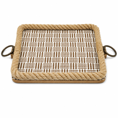 Square Brown Woven Serving Tray with Rope Border – Small & Large