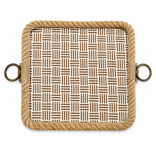 Square Brown Woven Serving Tray with Rope Border – Small & Large