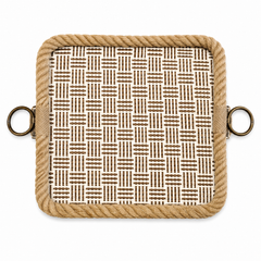 Square Brown Woven Serving Tray with Rope Border – Small & Large