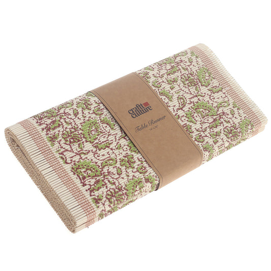 Gul Chhap Bamboo Table Runner 13x72" – Long Floral Eco-Friendly Dining Runner