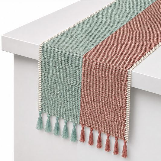 Shaded Pastels Bamboo Table Runner 13x72" – Handwoven Eco-Friendly Dining Table Décor
