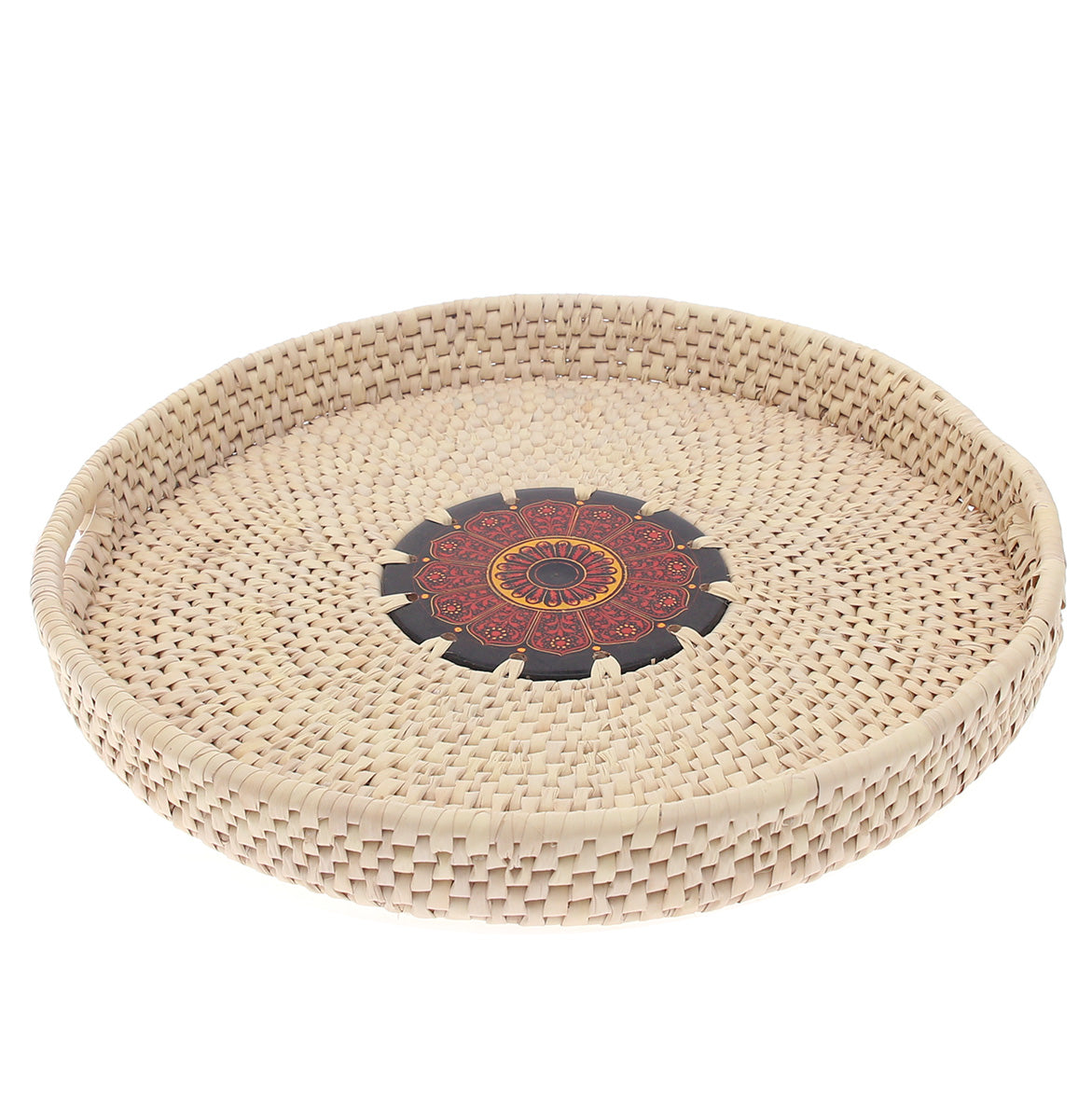Natural Woven Round Basket with Decorative Medallion – 16 Inch