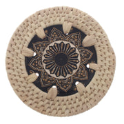 Handwoven Coaster with Black & Gold Mandala Design – Set of 6 (UC-B-40) - Habitt