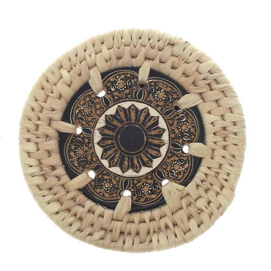 Handwoven Coaster with Red & Gold Mandala Design – Set of 6 (UC-B-38)