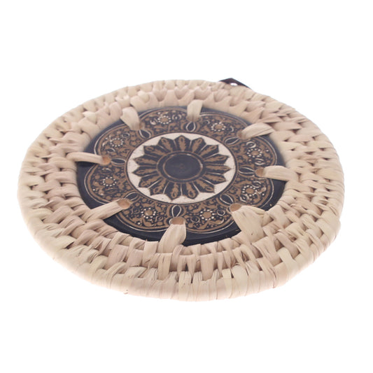 Handwoven Coaster with Red & Gold Mandala Design – Set of 6 (UC-B-38)