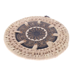 Handwoven Coaster with Red & Gold Mandala Design – Set of 6 (UC-B-38)