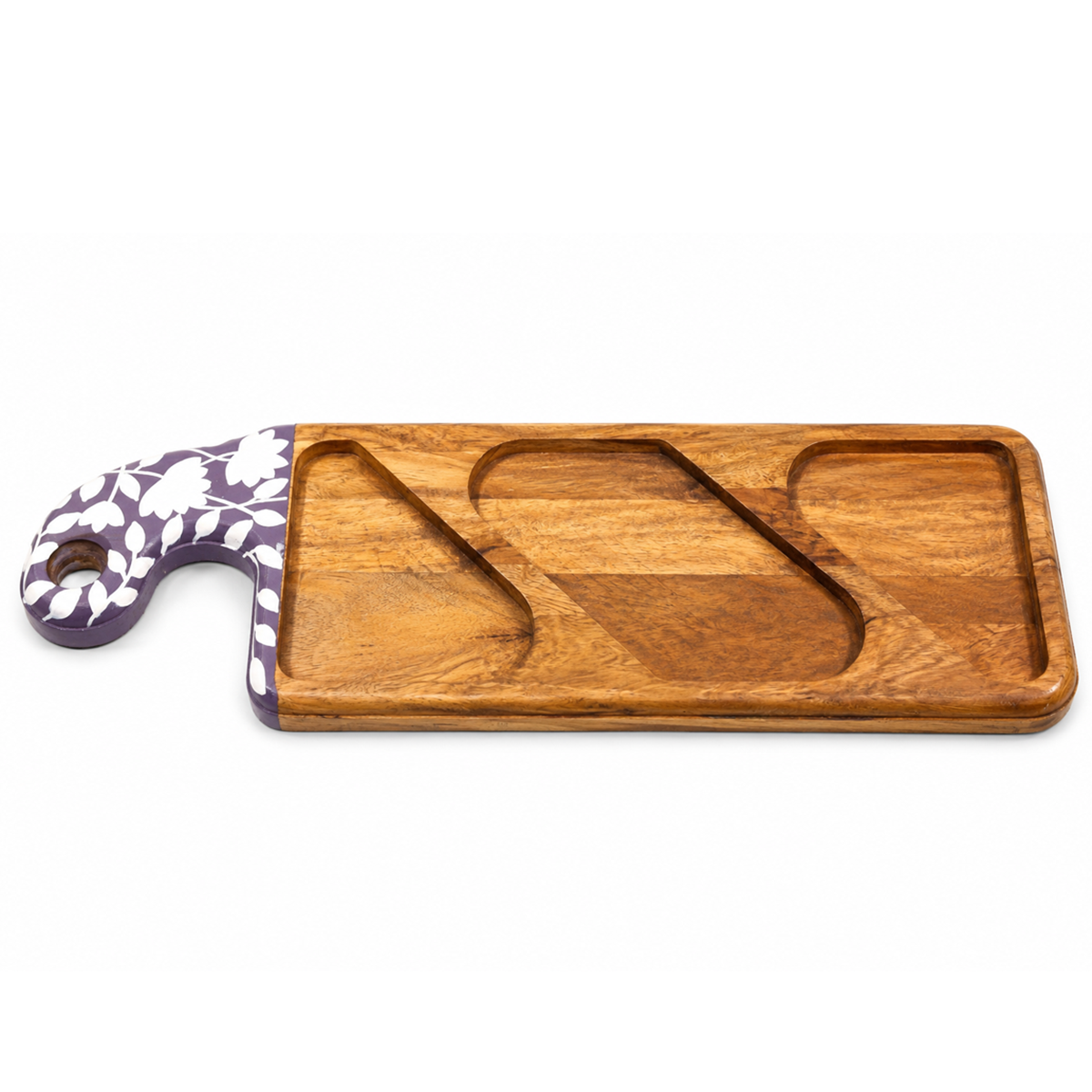 Woodland Bloom Hand-Painted Wooden Serving Platter with Compartments
