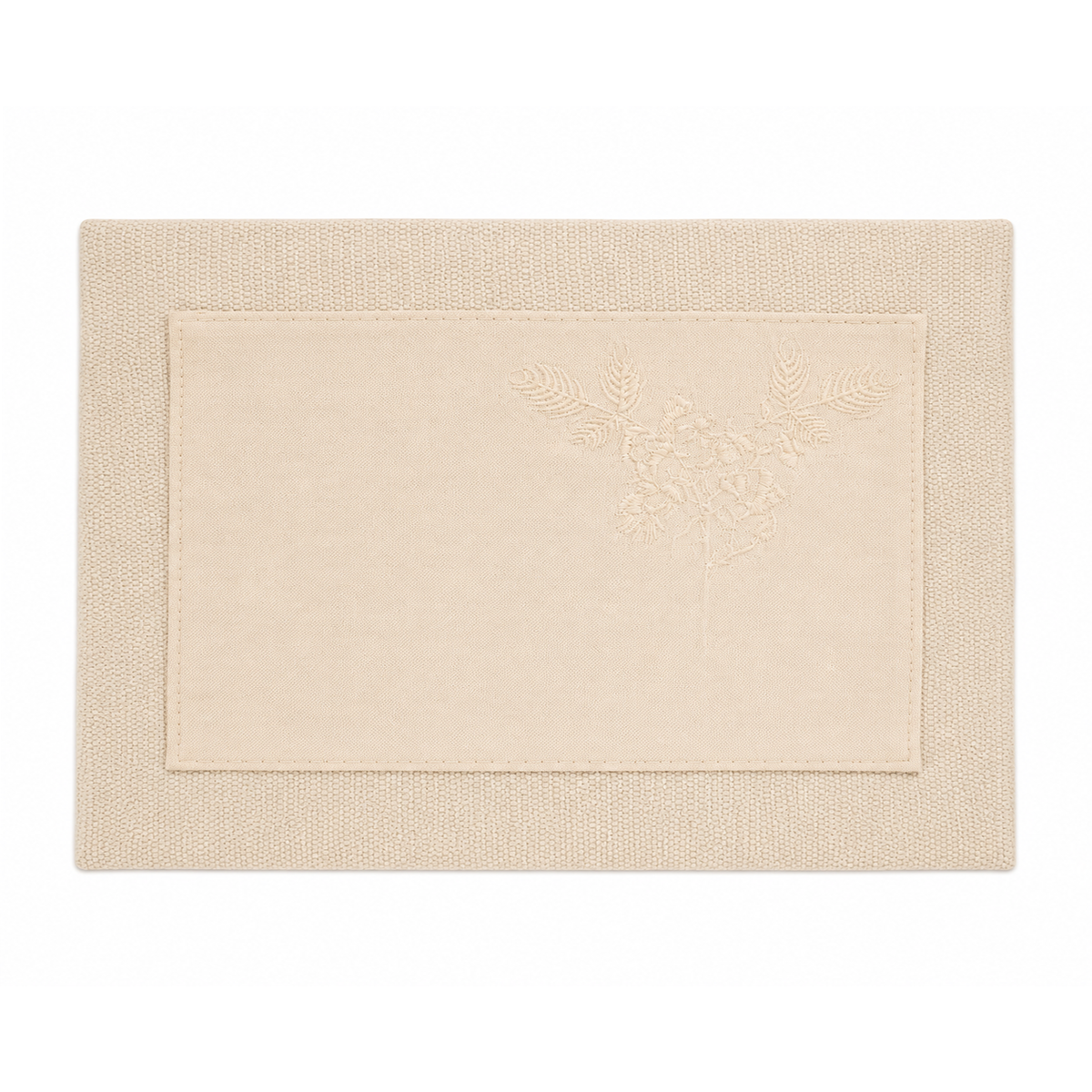 Neutral Flora Embroidered Table Mat – Beige 13 x 19 Inch
