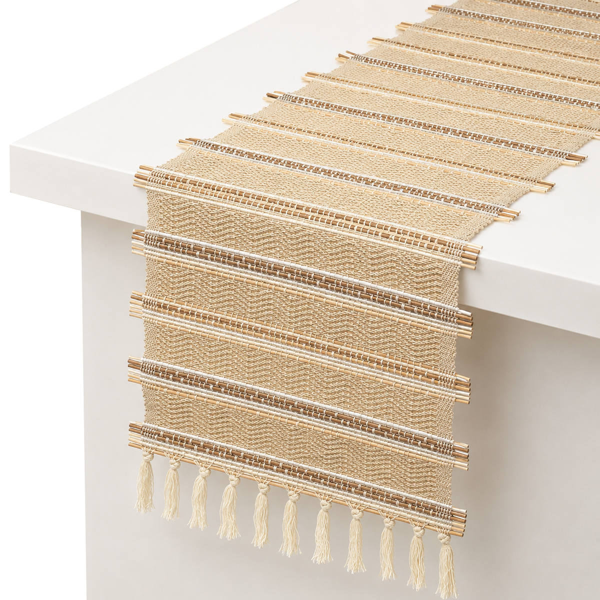 Neutral Weave Bamboo Runner 13x72" – Natural Textured Extra-Long Table Runner