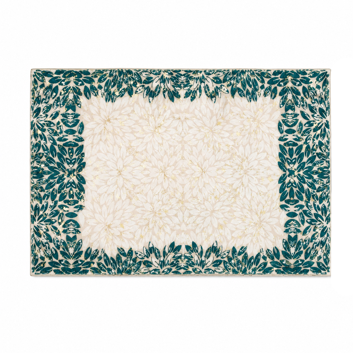 Beige & Gold Floral Mother of Pearl Screen Print Mat 13x19 – Decorative Table Mat